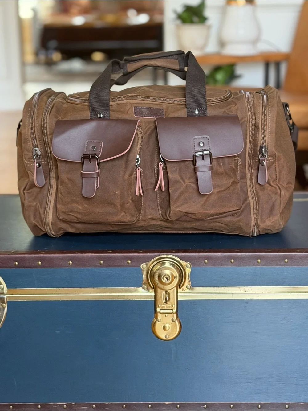 Wildroad Rugged Expandable Waxed Canvas Weekender Duffel Bag